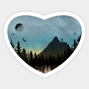 Valentine's Day Heart Mountains Painting Sticker